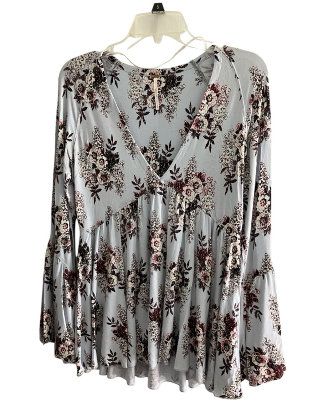 Free People Light Blue Floral V-Neck Peplum Tunic